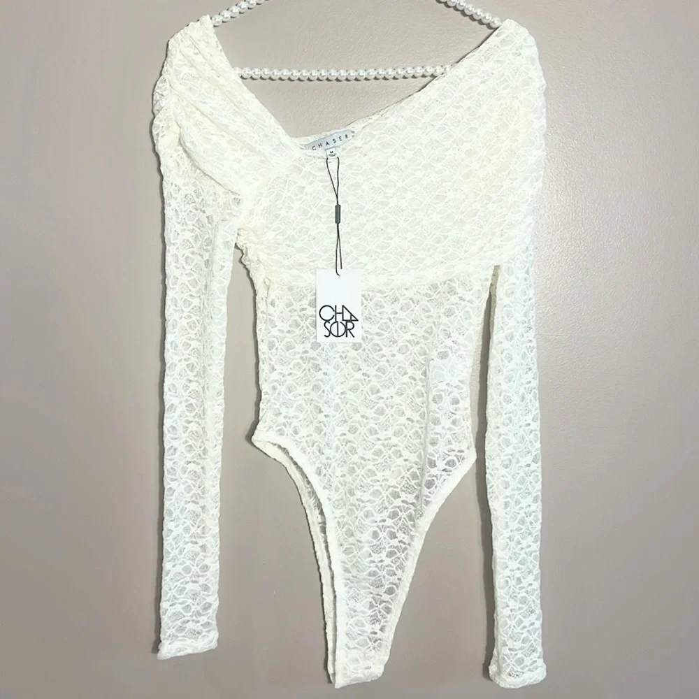 Chaser Asymmetrical Lace Thong Bodysuit